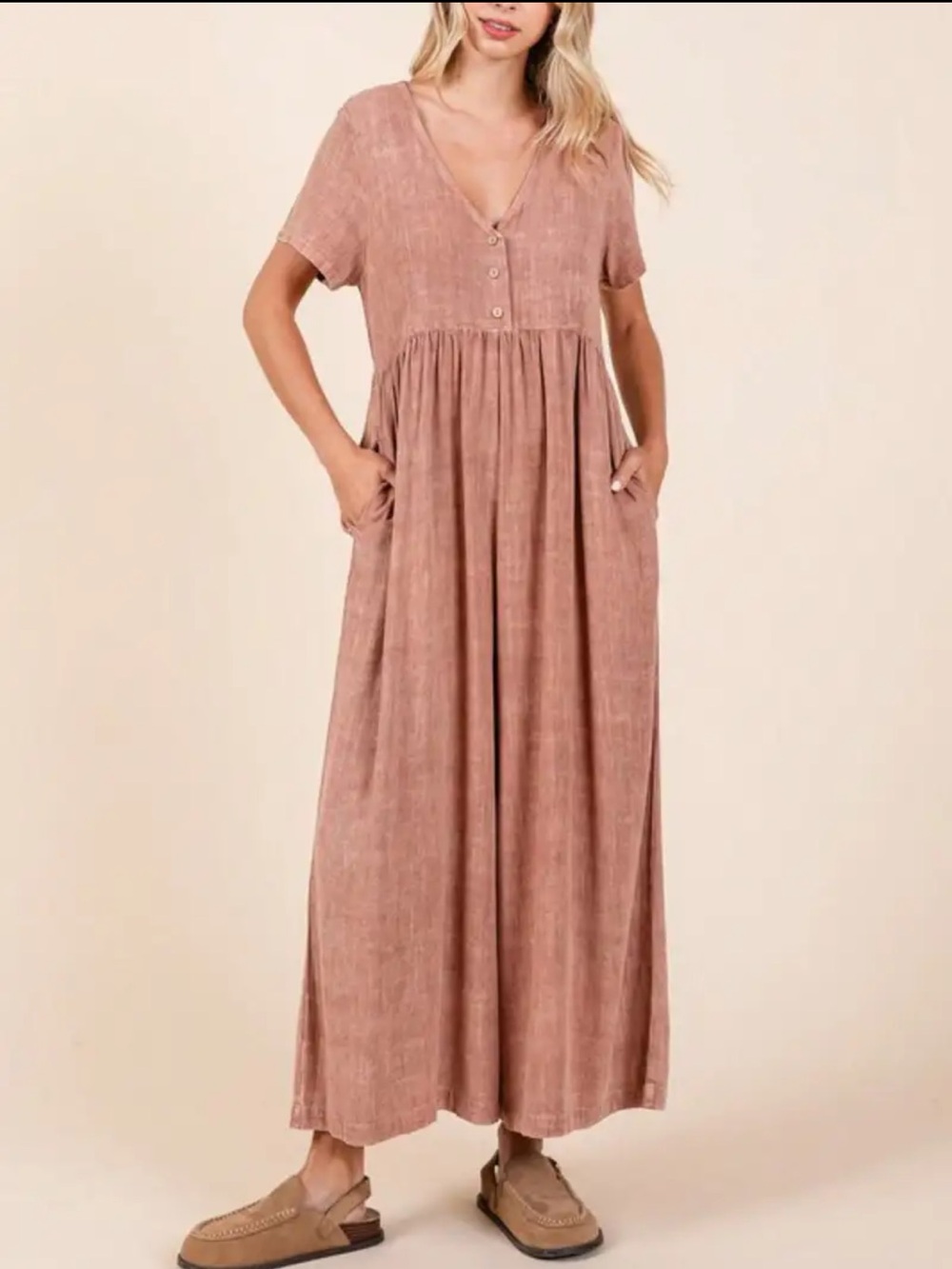 Mittoshop Washed Ginger V-Neck Romper with Pockets
